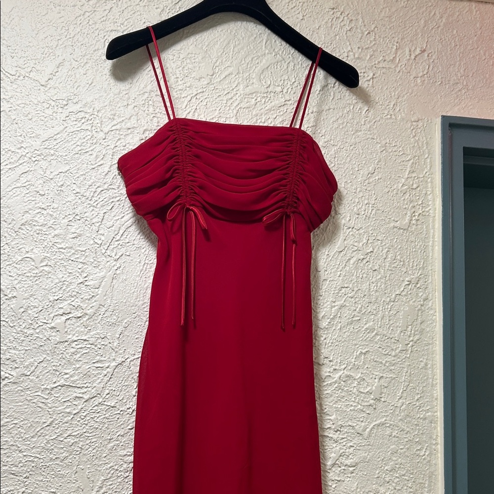 DE LARU COLLECTION Red Ruched Spaghetti Strap Dress Size 13/14 EUC READY TO SHIP